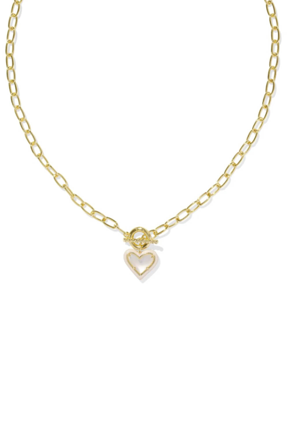 Kendra Scott Ari Heart Enamel Frame Chain Necklace in Gold Ivory Mother of Pearl 