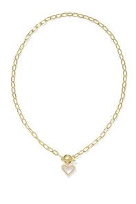 Kendra Scott Ari Heart Enamel Frame Chain Necklace in Gold Ivory Mother of Pearl 