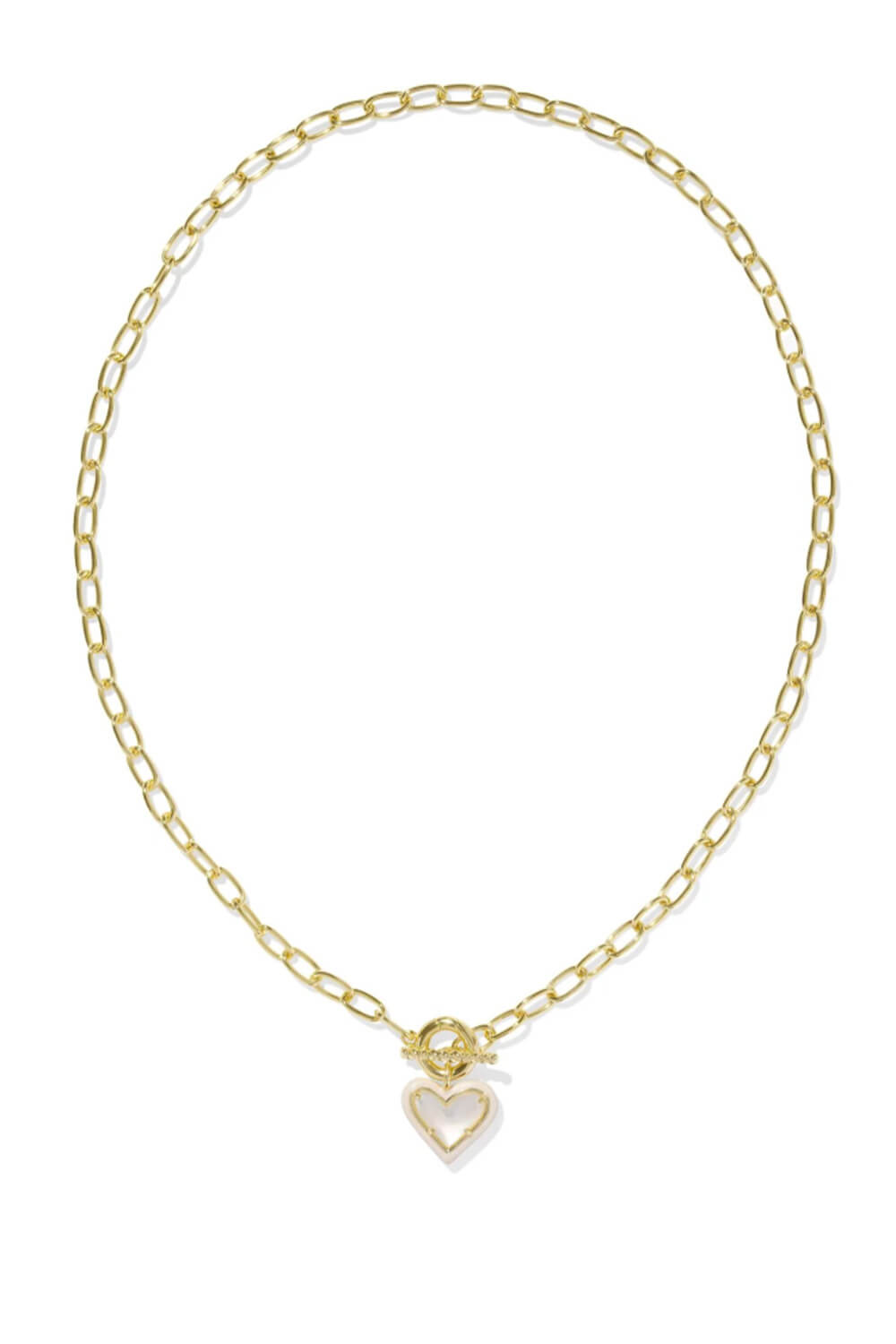 Kendra Scott Ari Heart Enamel Frame Chain Necklace in Gold Ivory Mother of Pearl 