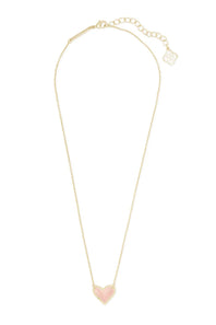 Kendra Scott Ari Heart Gold Pendant Necklace in Rose Quartz 