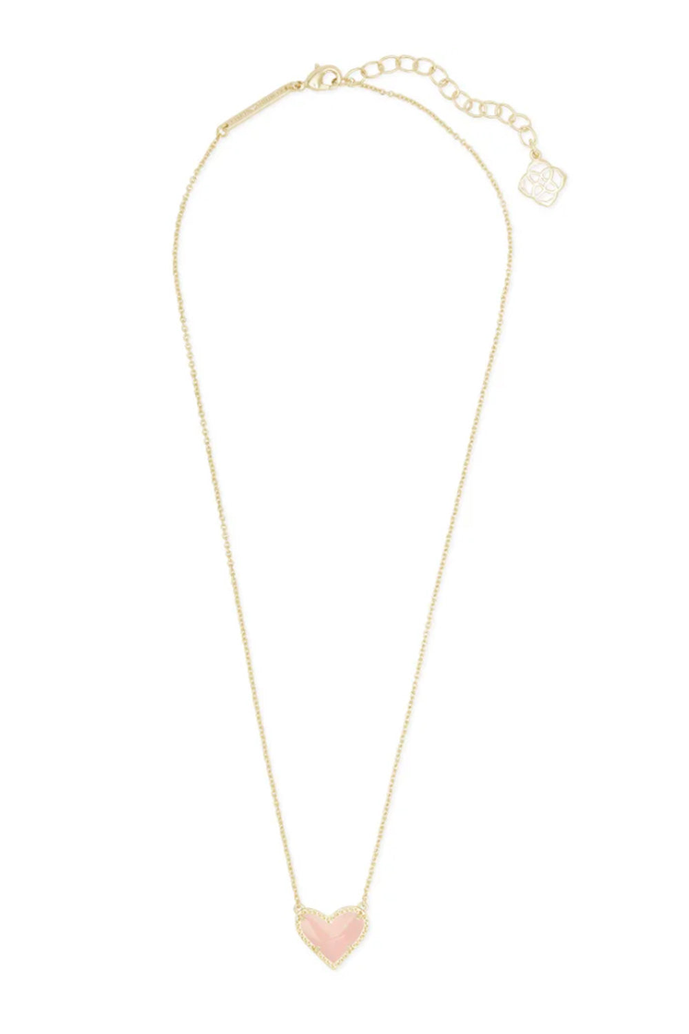 Kendra Scott Ari Heart Gold Pendant Necklace in Rose Quartz 