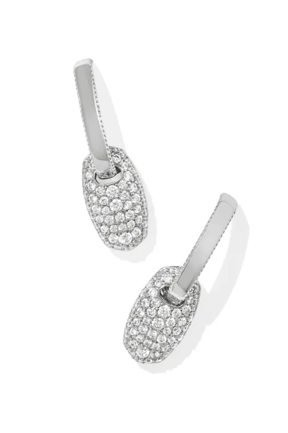 Kendra Scott Bailey Silver Pave Huggie Earrings in White Crystal