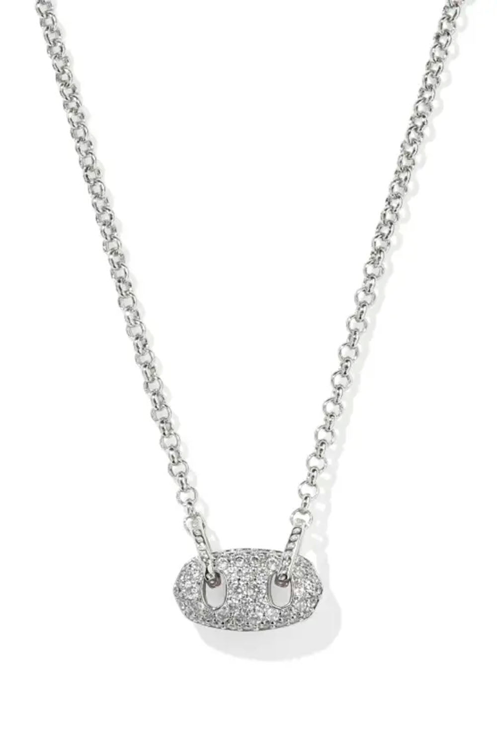 Kendra Scott Bailey Silver Pave Short Pendant Necklace in White Crystal