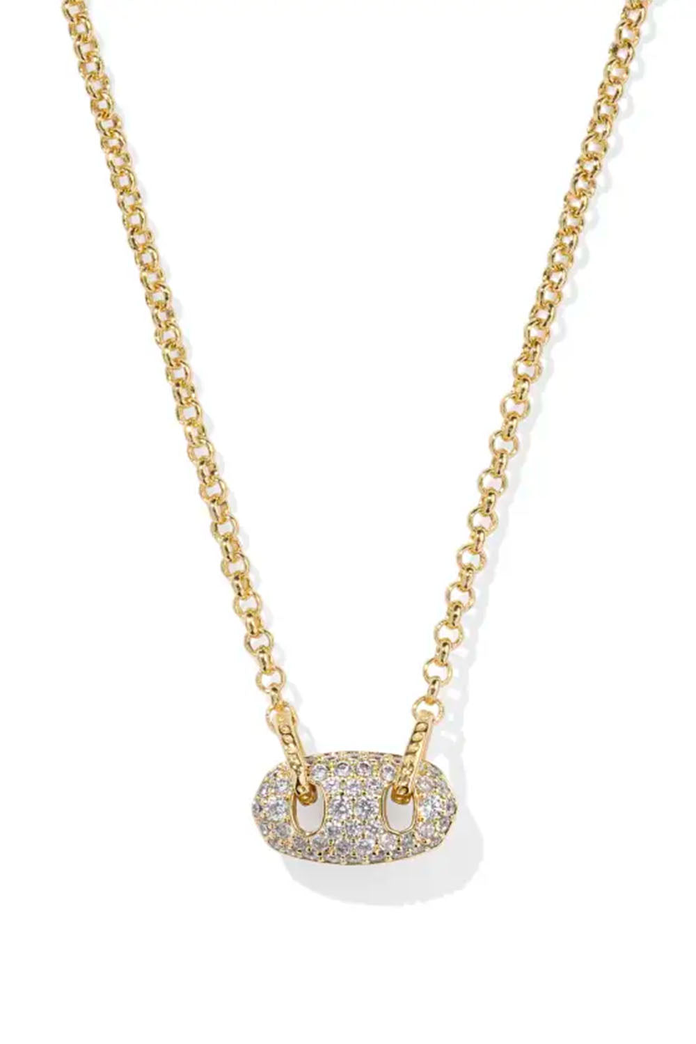 Kendra Scott Bailey Gold Pave Short Pendant Necklace in White Crystal
