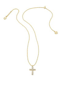 Kendra Scott Cross Gold Pendant Necklace in White Crystal