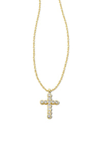 Kendra Scott Cross Gold Pendant Necklace in White Crystal