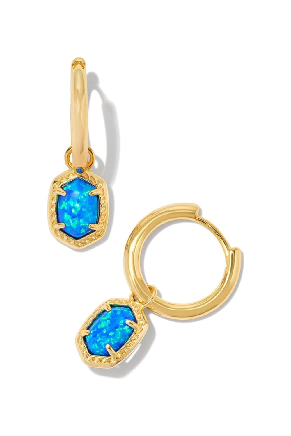 Kendra Scott Daphne Huggie Hoop Framed Earrings in Gold Bright Blue Kyocera Opal 