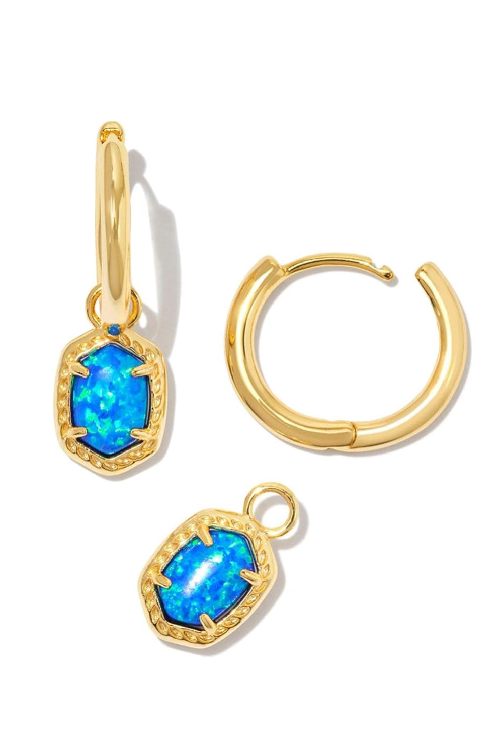 Kendra Scott Daphne Huggie Hoop Framed Earrings in Gold Bright Blue Kyocera Opal 
