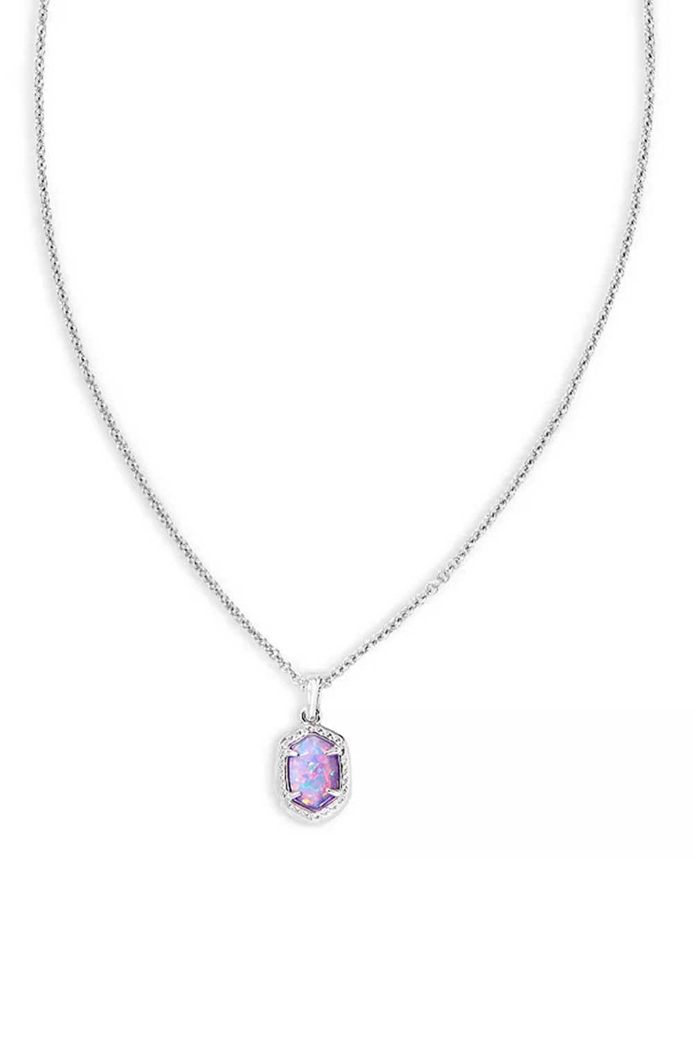 Kendra Scott Daphne Silver Framed Short Pendant Necklace in Lilac Kyocera Opal