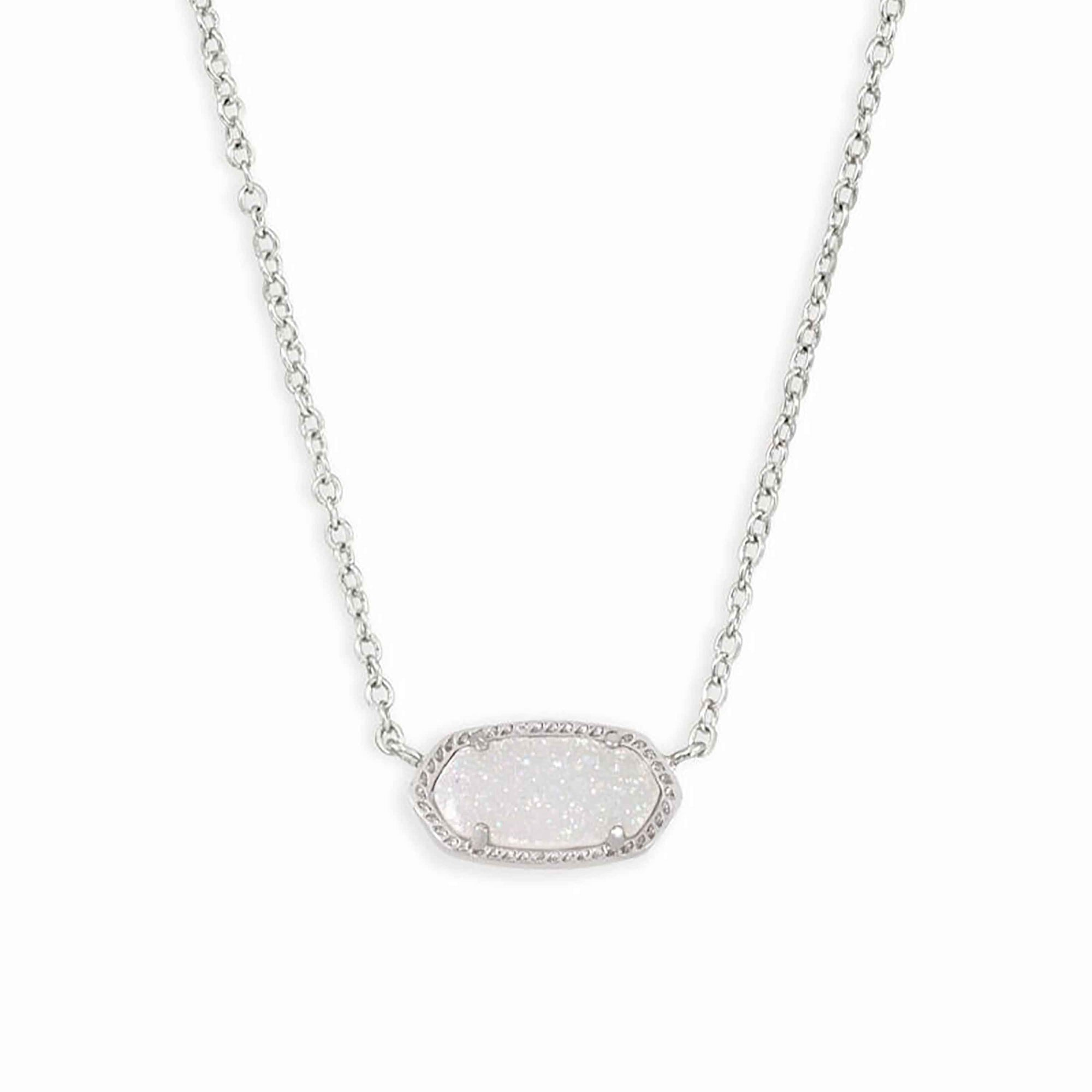 Kendra Scott Elisa Silver Pendant Necklace in Iridescent Drusy