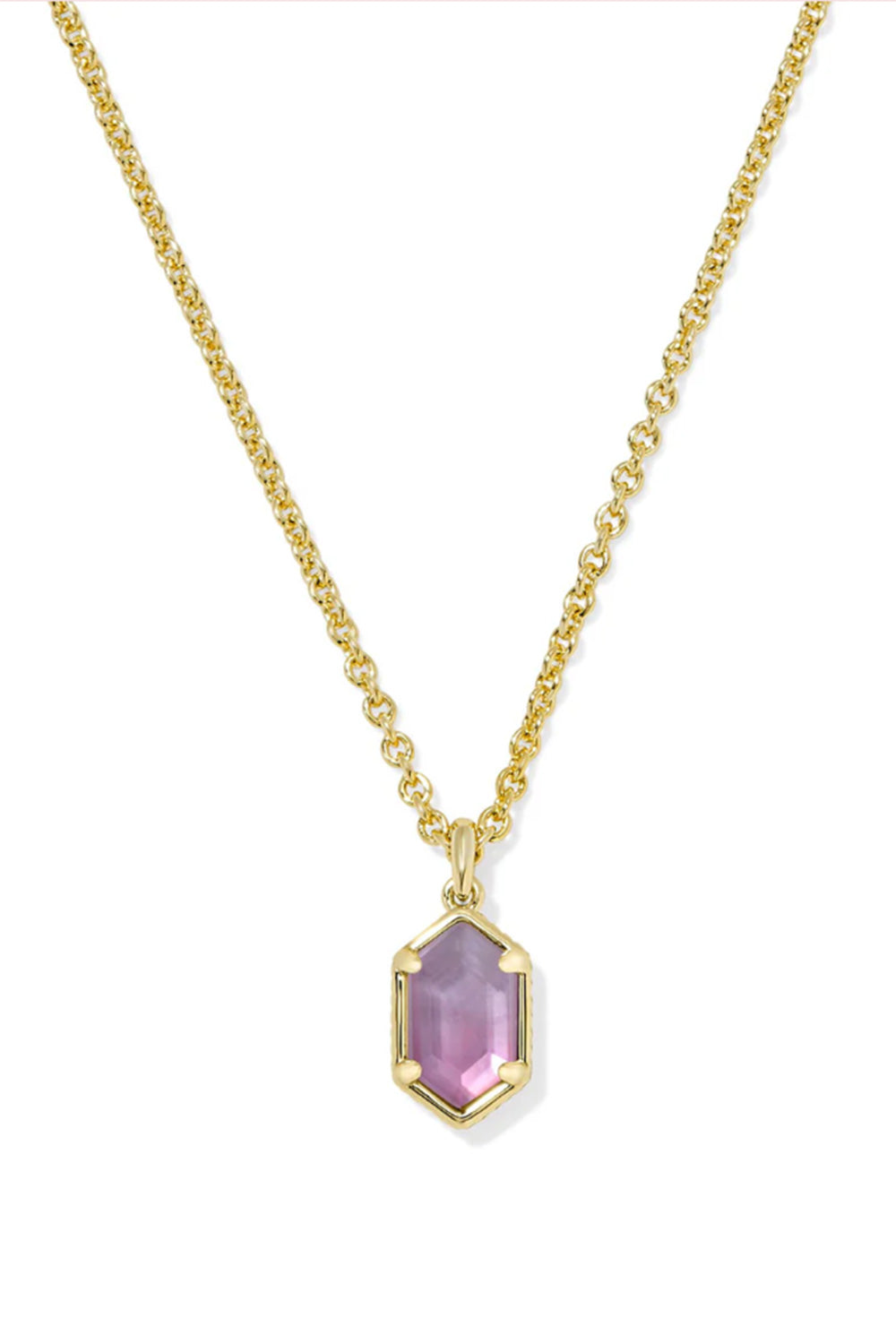 Kendra Scott Hallie Gold Short Pendant Necklace in Purple Watercolor Illusion