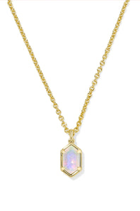 Kendra Scott Hallie Gold Short Pendant Necklace in White Opalescent Resin