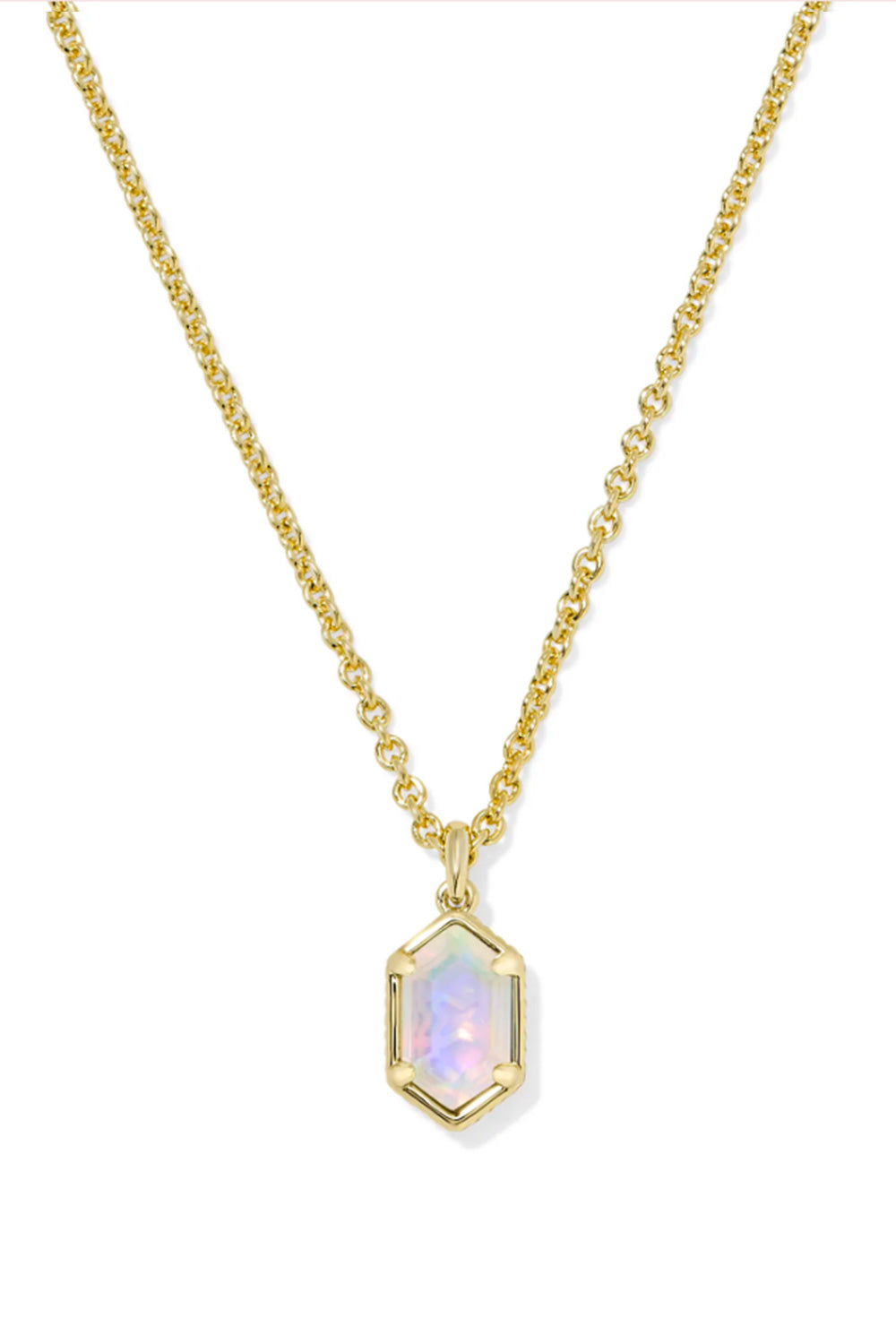 Kendra Scott Hallie Gold Short Pendant Necklace in White Opalescent Resin
