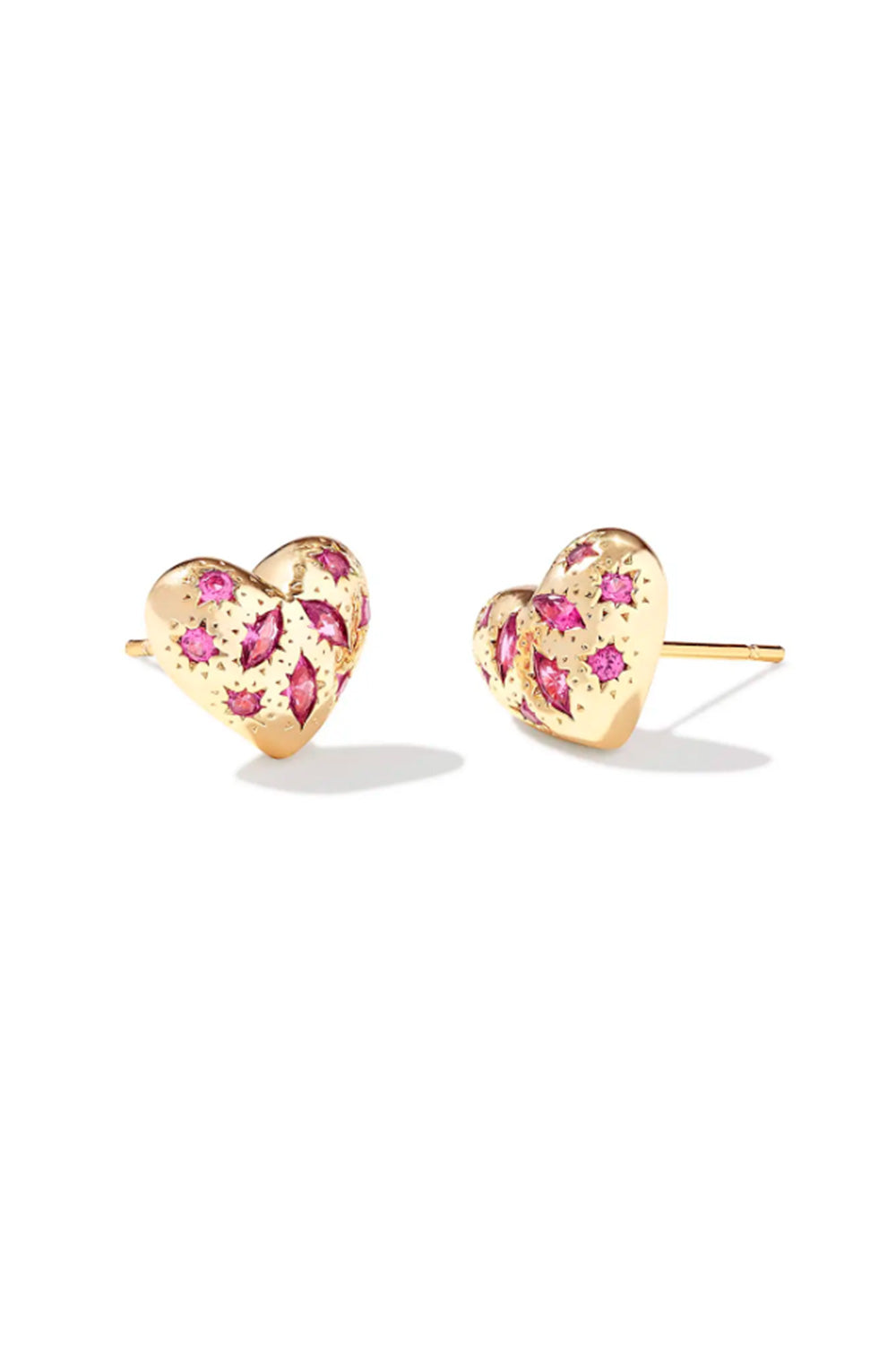 Kendra Scott Holland Gold Heart Stud Earrings in Pink Crystal