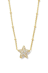 Kendra Scott Jae Gold Star Pave Short Pendant Necklace in White Crystal 