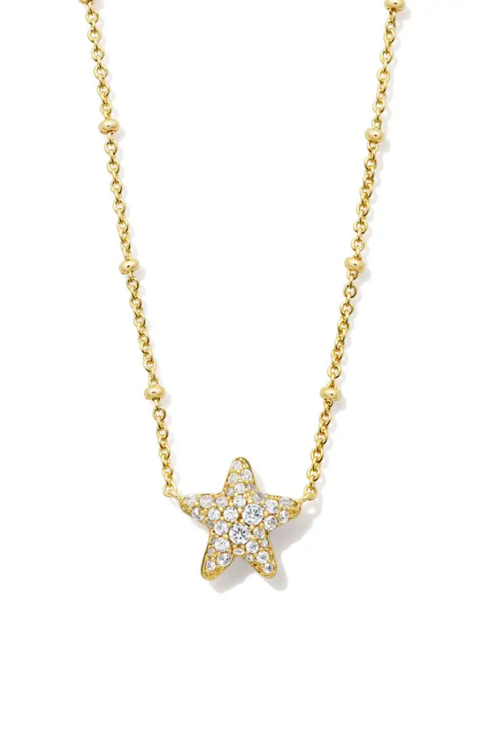 Kendra Scott Jae Gold Star Pave Short Pendant Necklace in White Crystal 