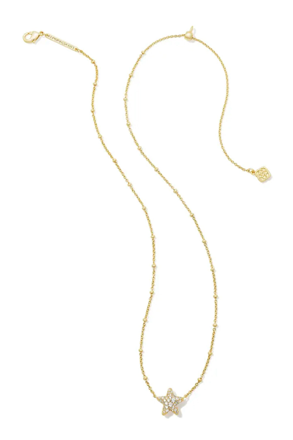 Kendra Scott Jae Gold Star Pave Short Pendant Necklace in White Crystal 