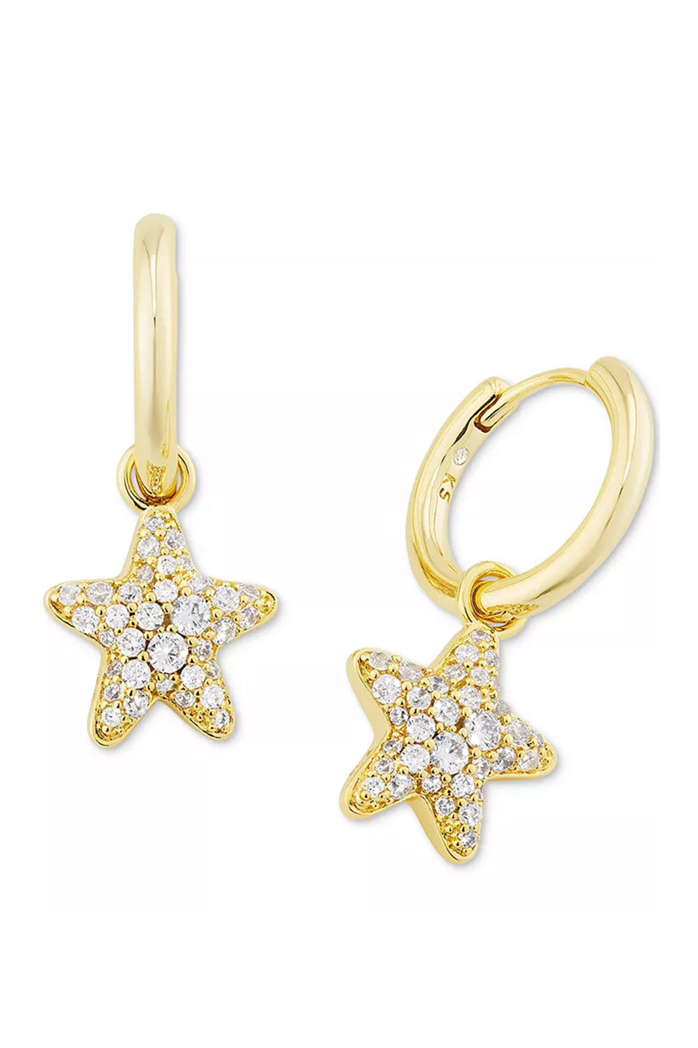 Kendra Scott Jae Star Crystal Pave Huggie Hoop Earrings in Gold White Crystal 