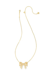 Kendra Scott Krista Gold Bow Short Pendant Necklace in White Mix