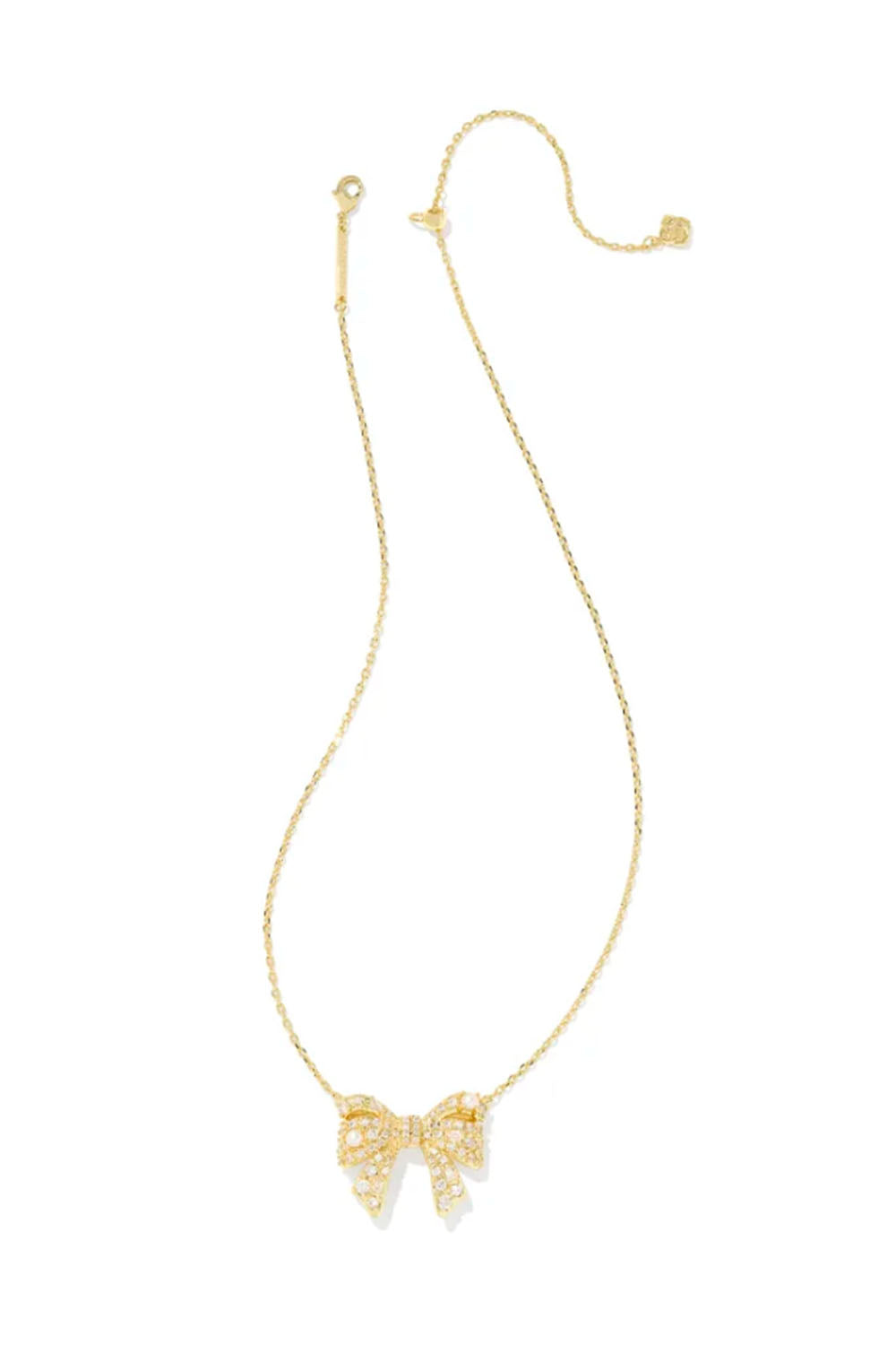 Kendra Scott Krista Gold Bow Short Pendant Necklace in White Mix
