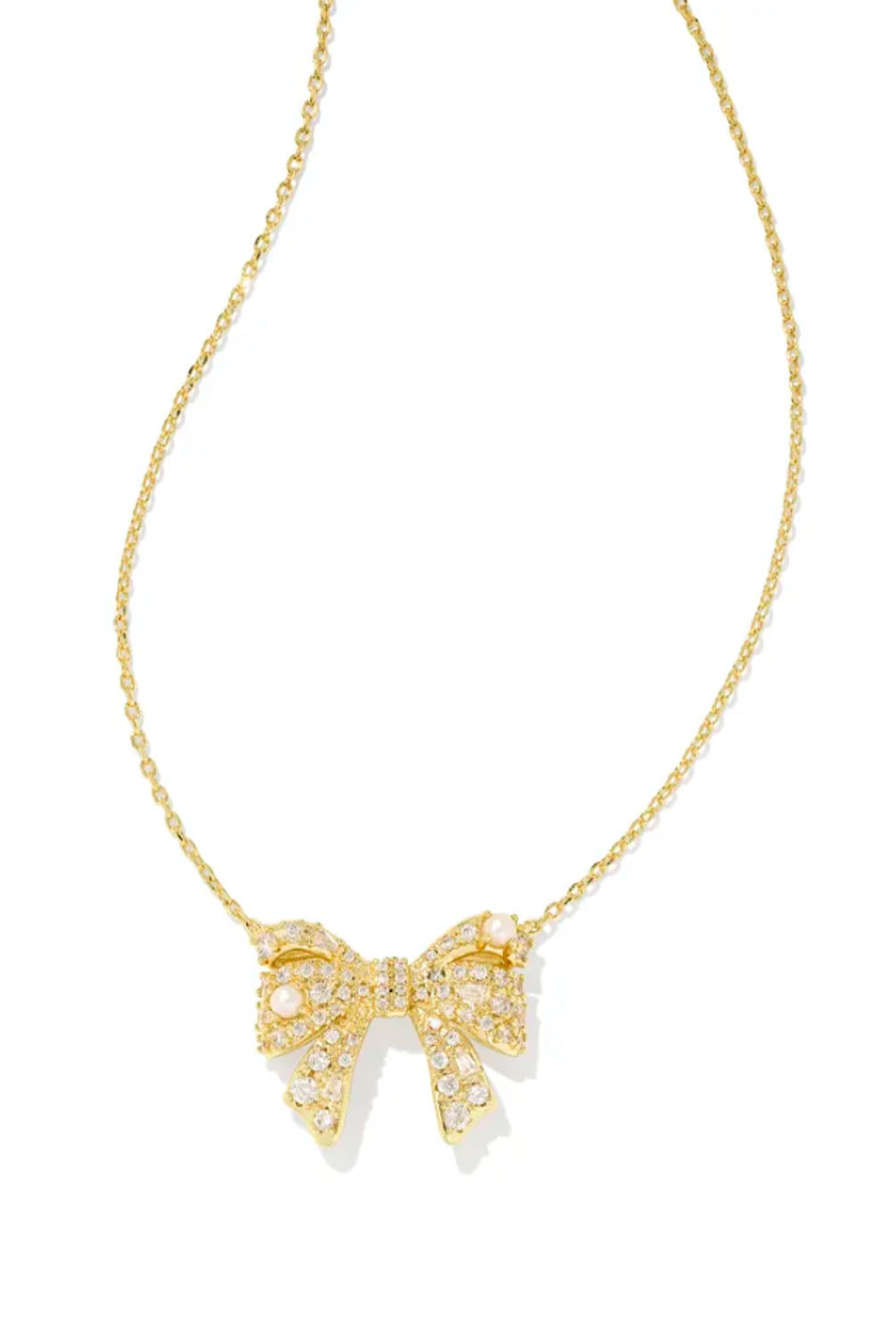 Kendra Scott Krista Gold Bow Short Pendant Necklace in White Mix