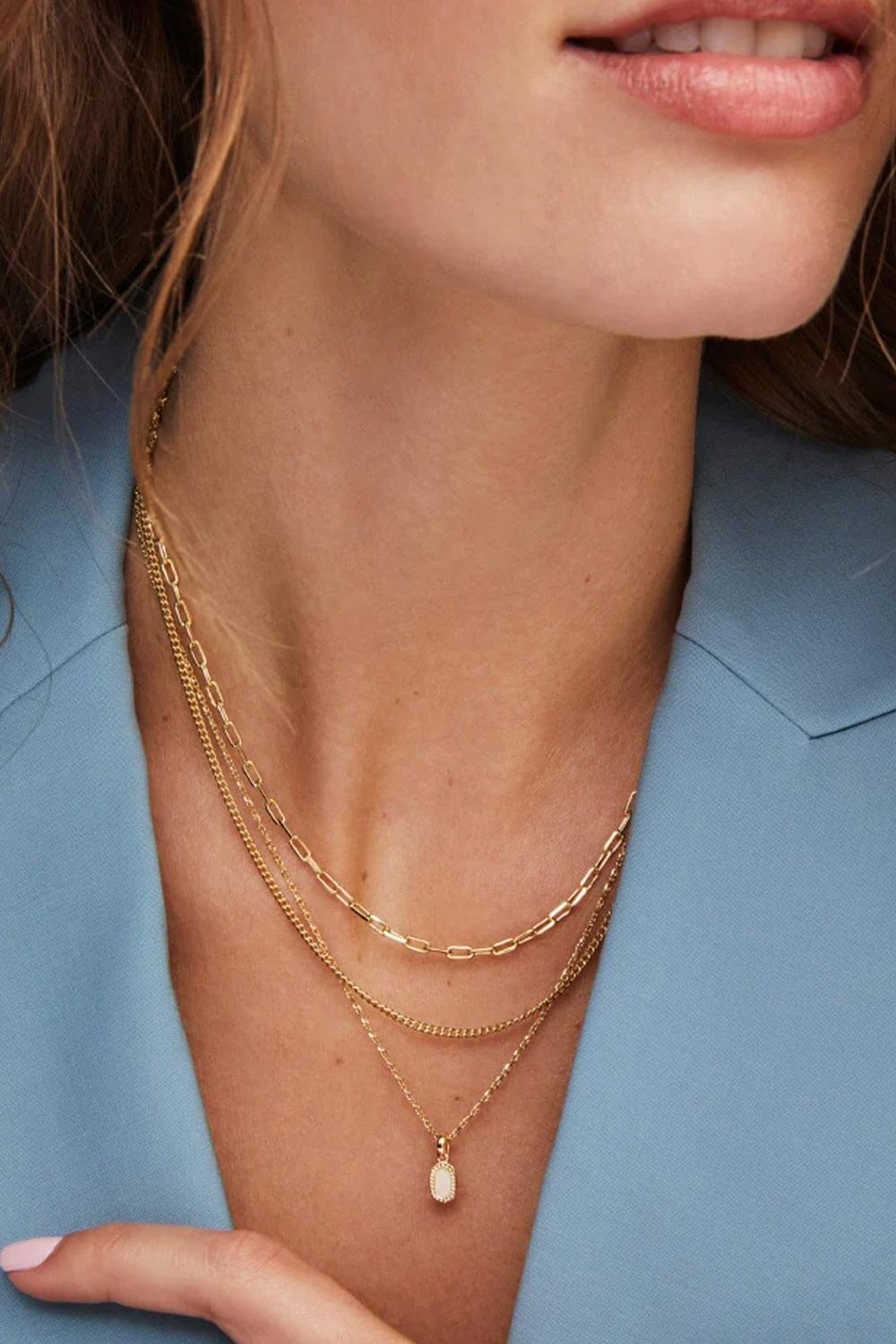 Kendra Scott Mini Elisa Gold Triple Strand Necklace in Iridescent Drusy