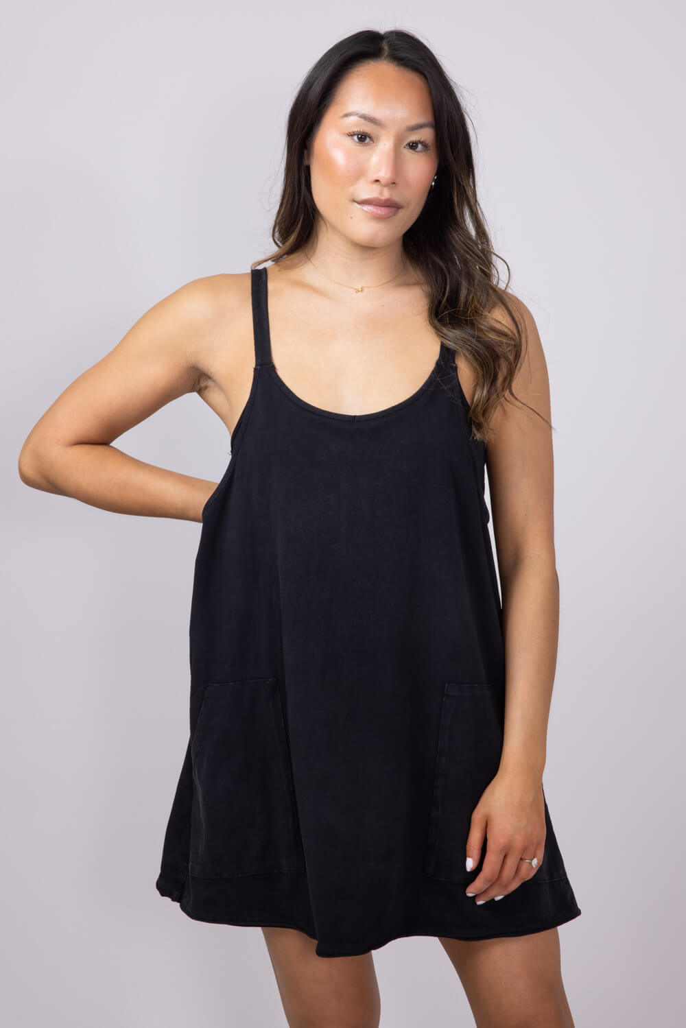 Knit Mini Romper Dress for Women in Black