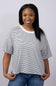 La Miel Basic Striped Drop Shoulder Top for Women in Black
