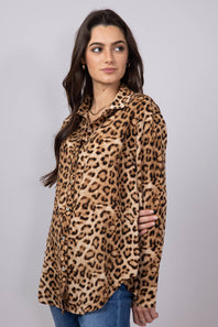 La Miel Button Up Shirt for Women in Desert Leopard