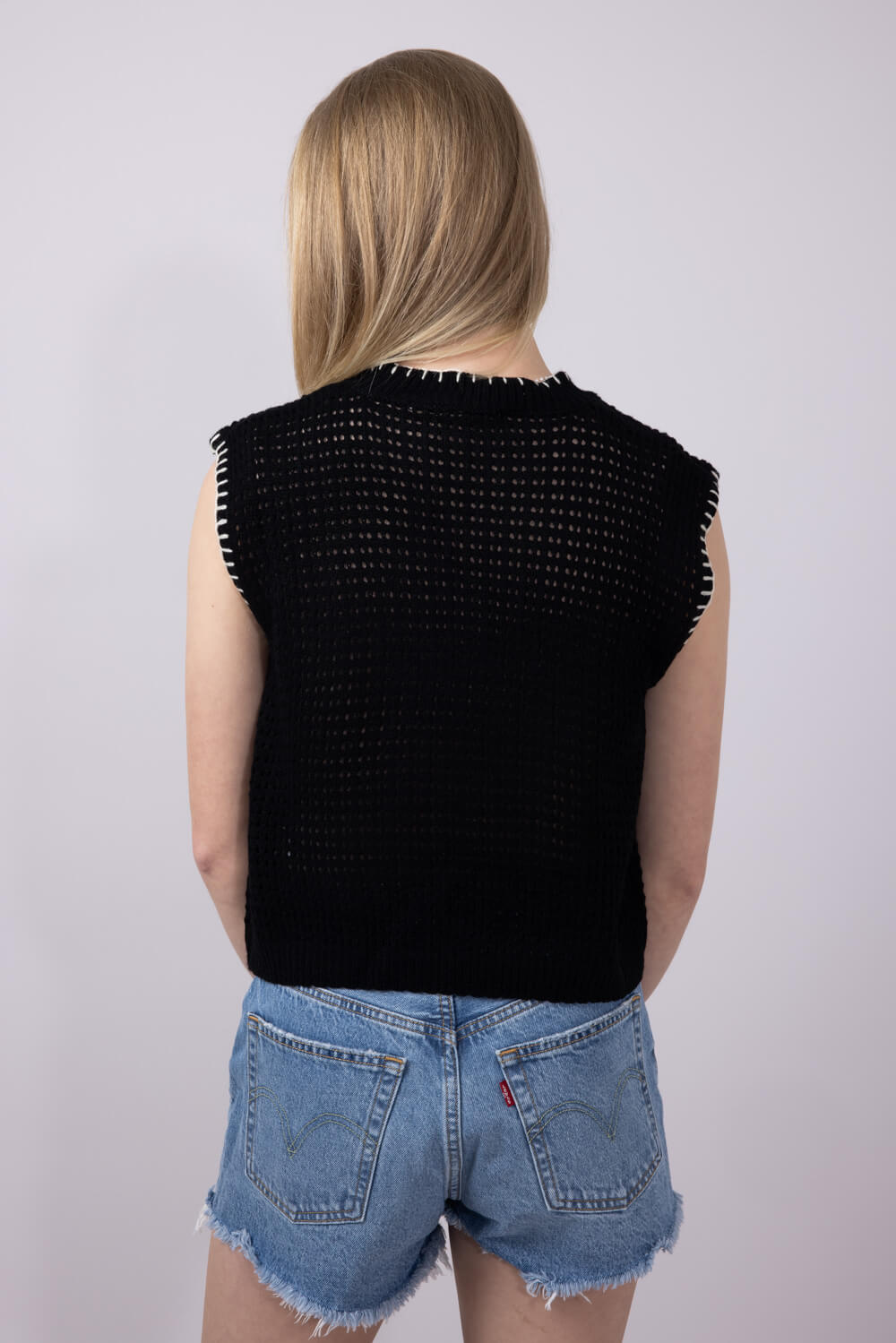 La Miel Crochet Knit Sweater Top for Women in Black