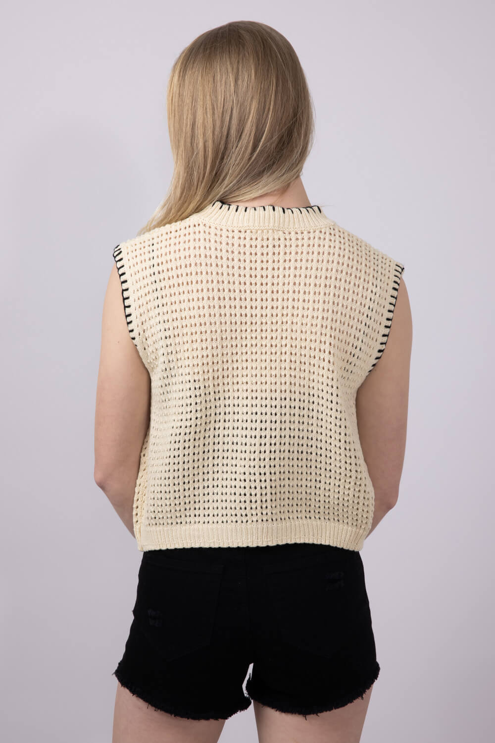 La Miel Crochet Knit Sweater Top for Women in Beige