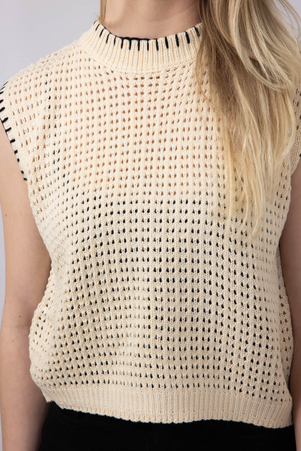 La Miel Crochet Knit Sweater Top for Women in Beige
