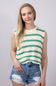 La Miel Crochet Striped Sweater for Women in Spearmint