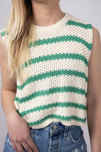 La Miel Crochet Striped Sweater for Women in Spearmint