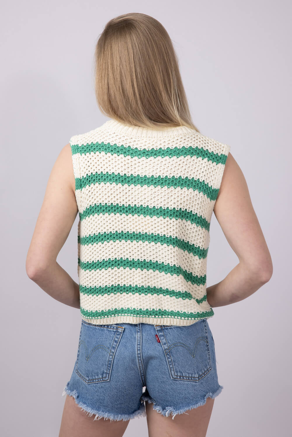 La Miel Crochet Striped Sweater for Women in Spearmint