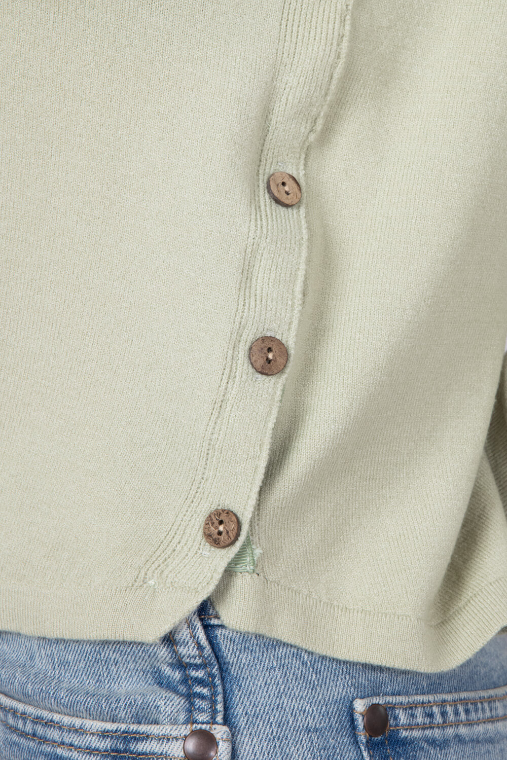 La Miel Rolled Hem Side Button Top for Women in Pistachio | MDS3601-PISTACHIO