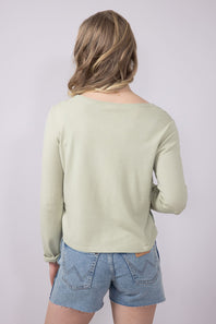 La Miel Rolled Hem Side Button Top for Women in Pistachio | MDS3601-PISTACHIO