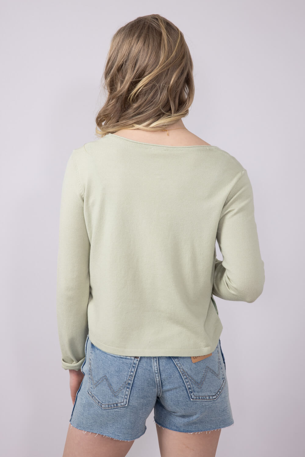 La Miel Rolled Hem Side Button Top for Women in Pistachio | MDS3601-PISTACHIO