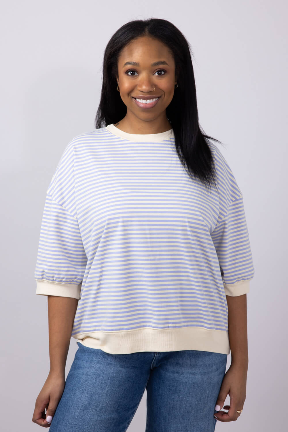 La Miel Striped Banded Hem Top for Women in Lavender