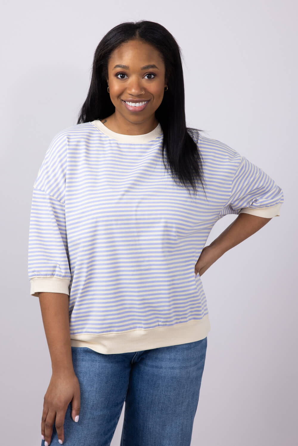 La Miel Striped Banded Hem Top for Women in Lavender