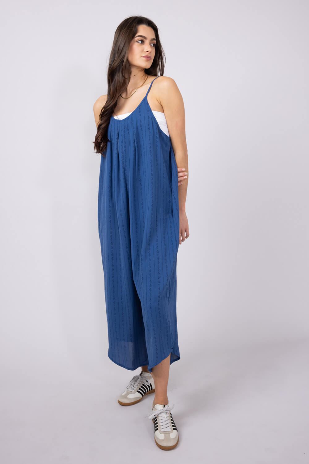 La Miel Cropped Wide Leg Jumpsuit for Women in Blue