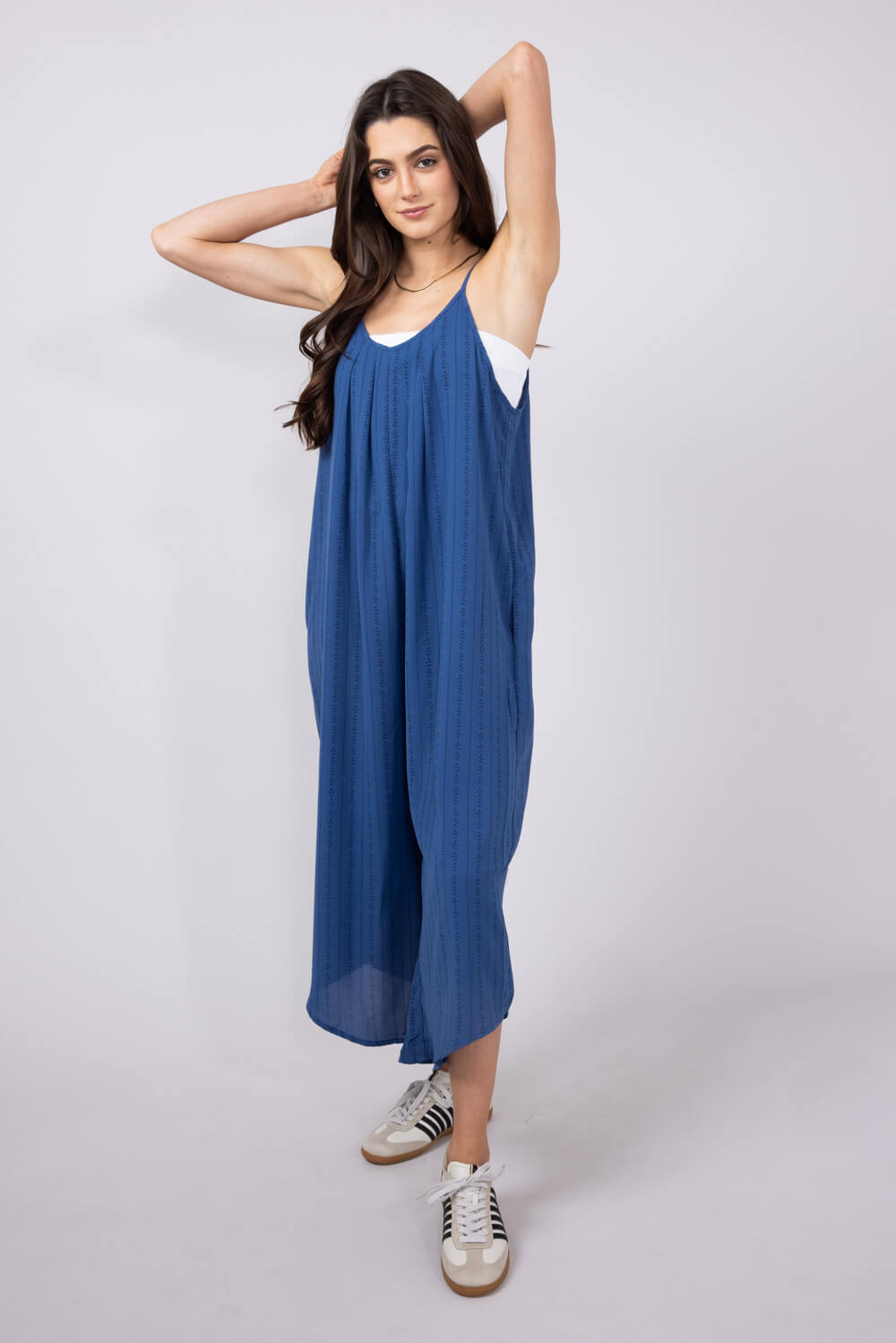 La Miel Cropped Wide Leg Jumpsuit for Women in Blue