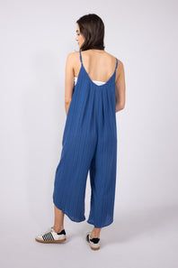 La Miel Cropped Wide Leg Jumpsuit for Women in Blue