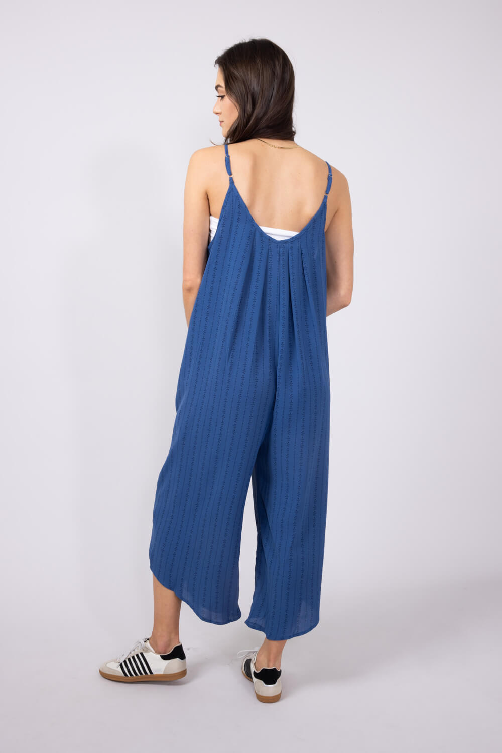 La Miel Cropped Wide Leg Jumpsuit for Women in Blue