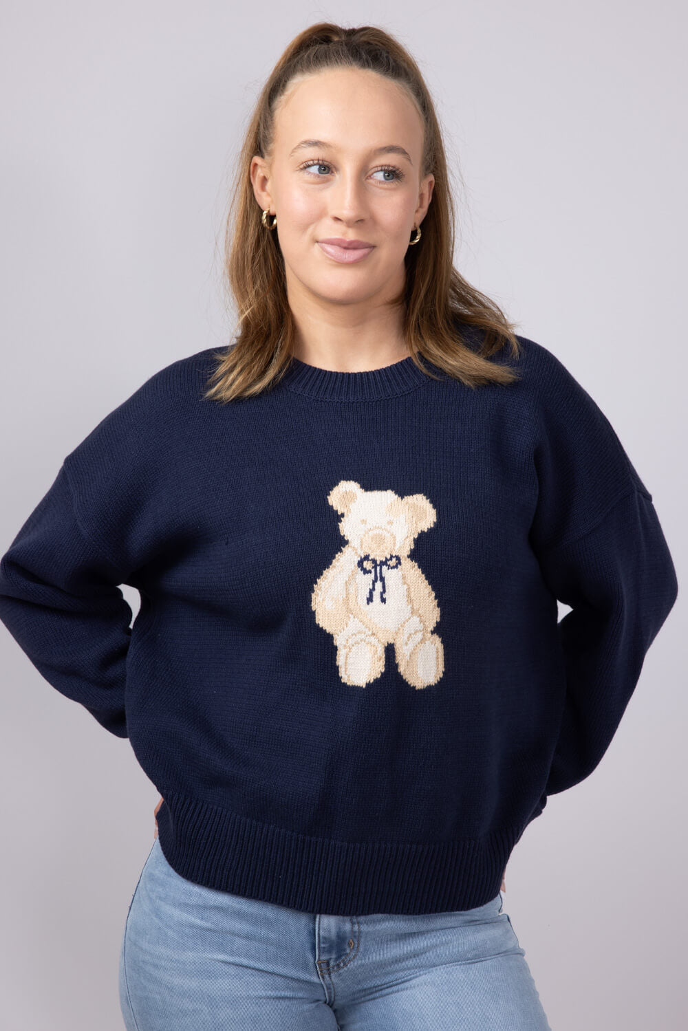Bear Crewneck Sweater for Women in Navy