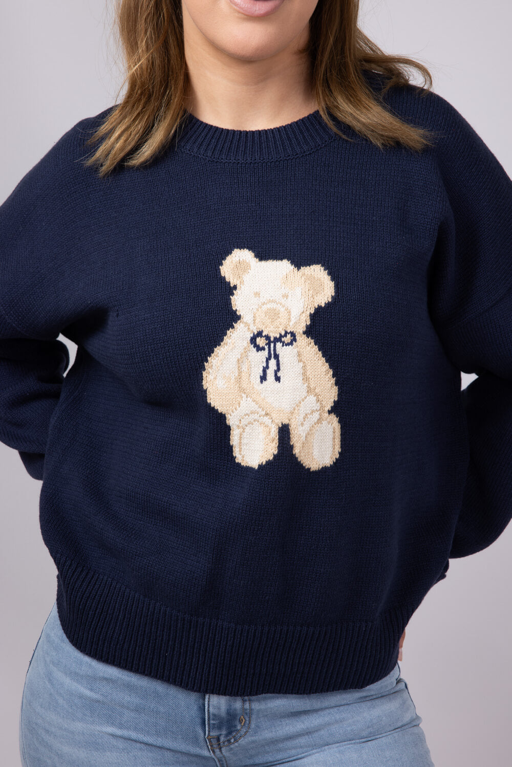 Bear Crewneck Sweater for Women in Navy