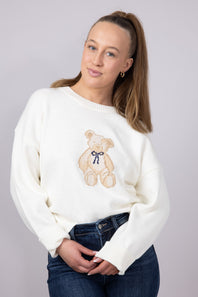 Bear Crewneck Sweater for Women in White