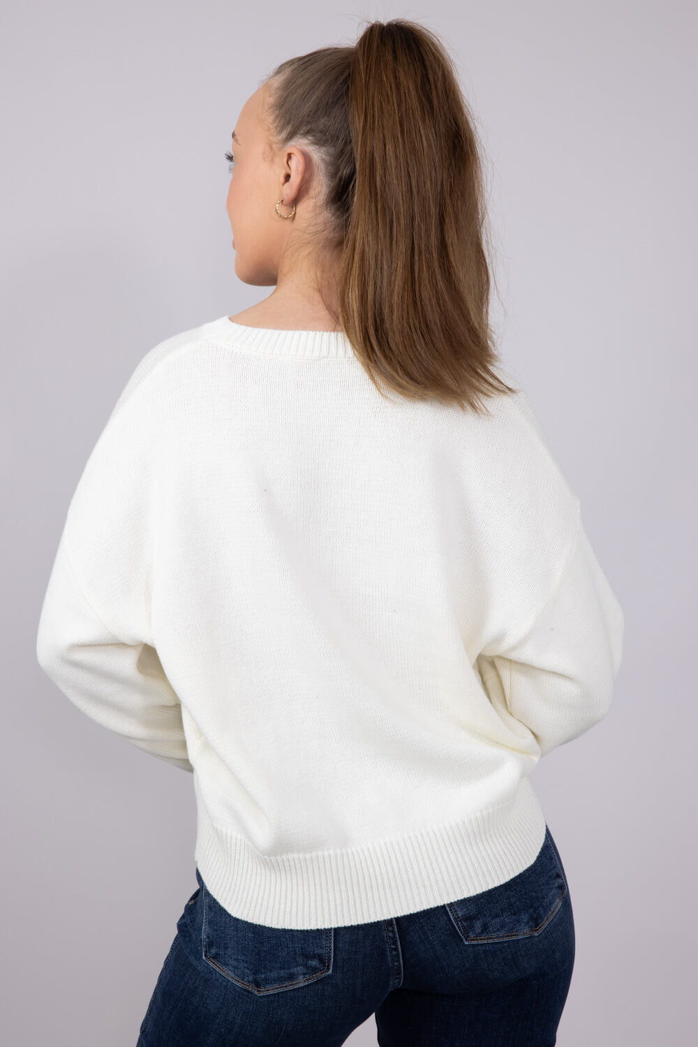Bear Crewneck Sweater for Women in White