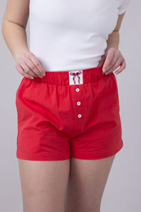 High-Rise Bow Patch Boxer Shorts for Women in Red