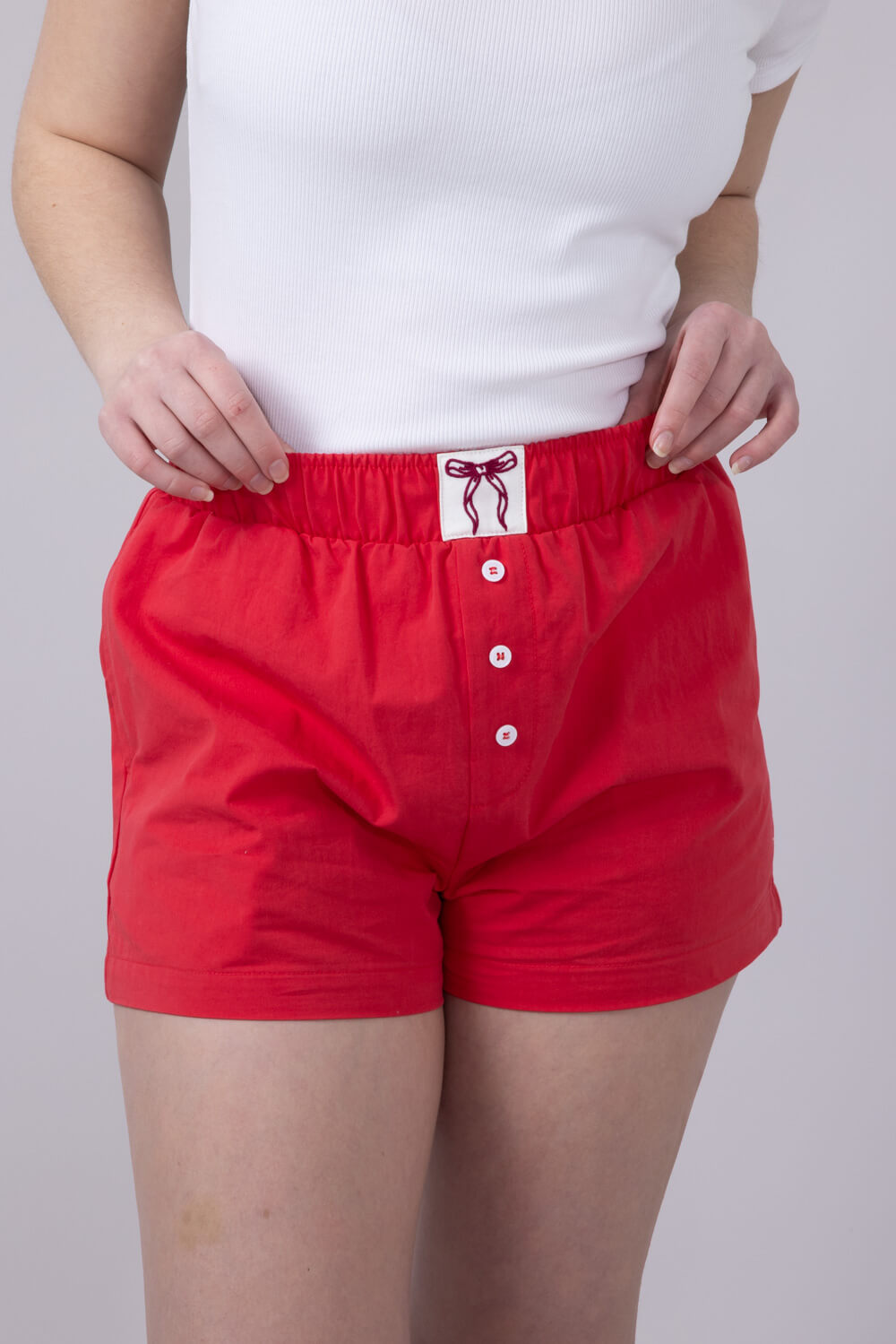 High-Rise Bow Patch Boxer Shorts for Women in Red